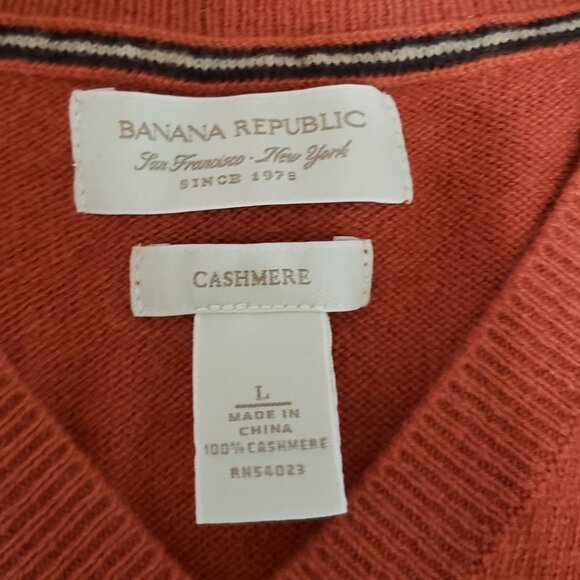 Banana Republic Mens 100% Cashmere V-Neck Sweater rust Orange Large - Picture 7 of 10